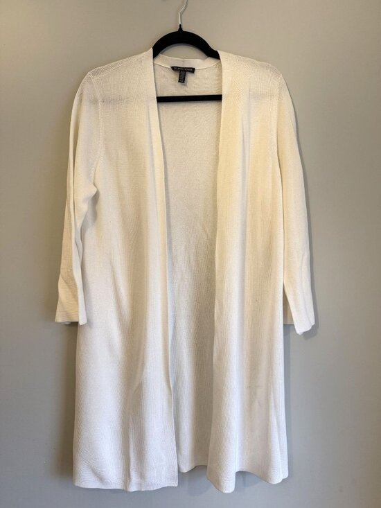 Eileen Fisher Sweaters - NEW Eileen Fisher Long Line Duster Open Front Cardigan Ivory Size M [jb]
